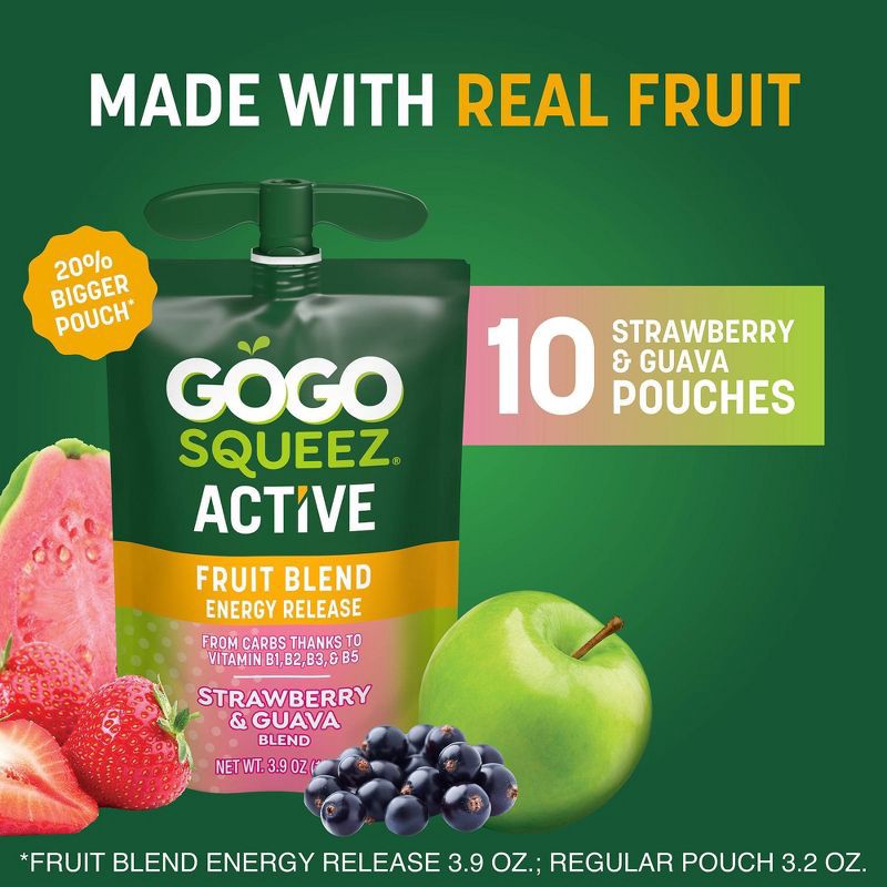slide 8 of 10, GoGo SqueeZ Active Fruit Blend Energy Release, Strawberry & Guava Punches - 39oz/10ct, 39 oz, 10 ct