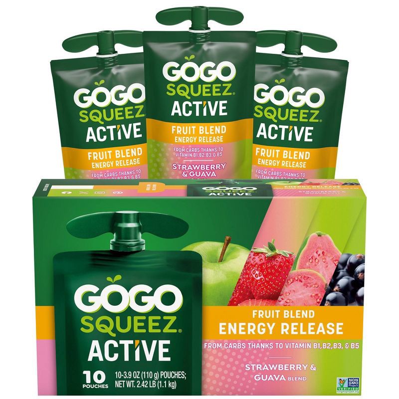 slide 1 of 10, GoGo SqueeZ Active Fruit Blend Energy Release, Strawberry & Guava Punches - 39oz/10ct, 39 oz, 10 ct