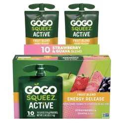 GoGo SqueeZ Active Energy No Sugar Added Strawberry Guava Fruit Blend Pouches - 3.9oz/10ct