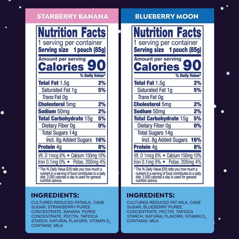 slide 2 of 5, GoGo SqueeZ yogurtZ Low Fat Yogurt Space Discovery Pack Strawberry Banana and Blueberry Moon Pouches - 3oz/16ct, 48 oz, 16 ct