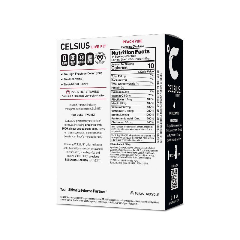 slide 2 of 6, CELSIUS On The Go Powder Sticks Peach Vibe Essential Energy - 14pk Sticks, 14 ct