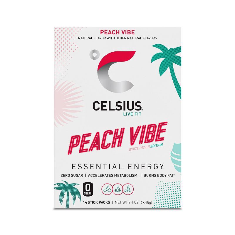 slide 5 of 6, CELSIUS On The Go Powder Sticks Peach Vibe Essential Energy - 14pk Sticks, 14 ct