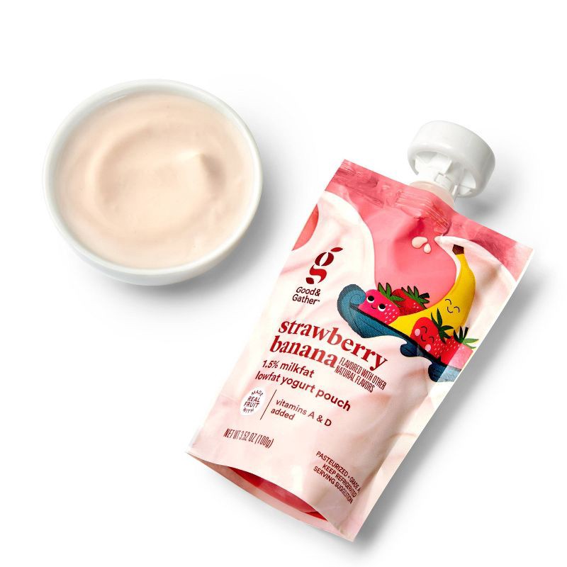 slide 4 of 5, Strawberry Banana Flavored with Other Natural Flavors Kids' Yogurt Pouches - 3.5oz/4ct - Good & Gather™, 4 ct; 3.5 oz