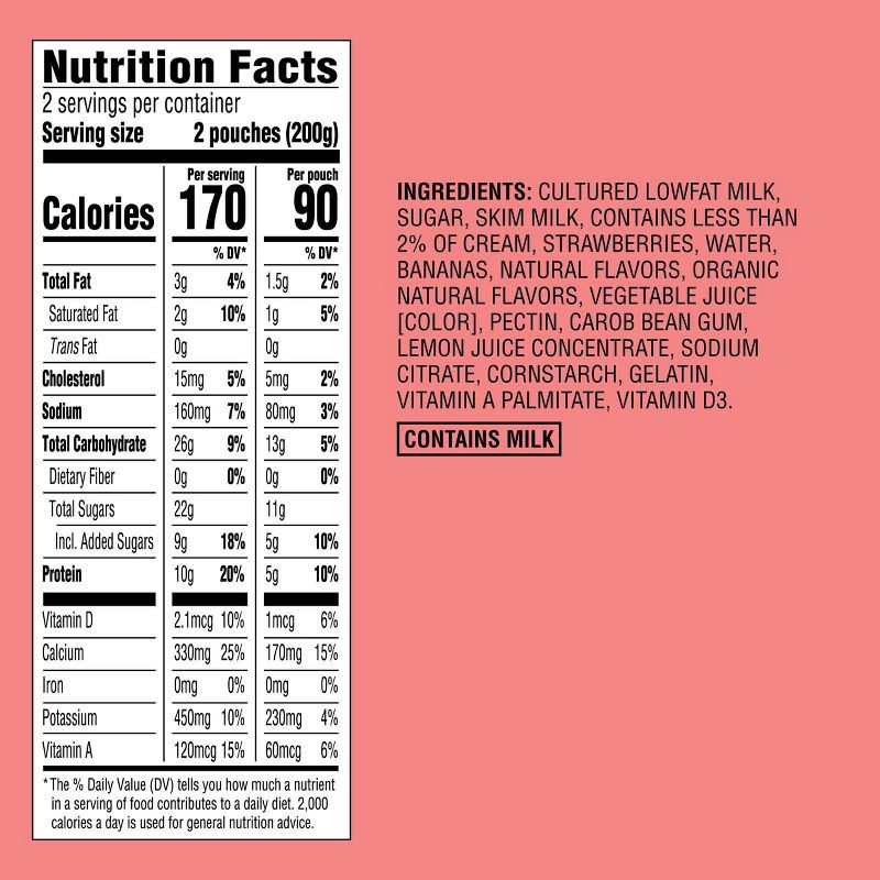 slide 5 of 5, Strawberry Banana Flavored with Other Natural Flavors Kids' Yogurt Pouches - 3.5oz/4ct - Good & Gather™, 4 ct; 3.5 oz