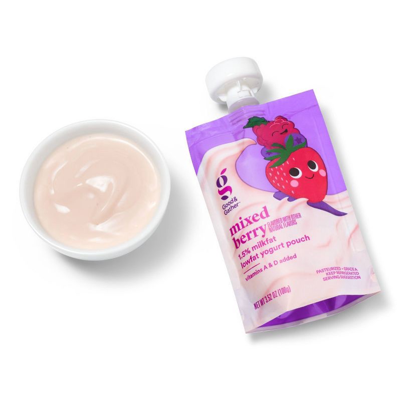 slide 4 of 5, Mixed Berry Flavored with Other Natural Flavors Lowfat Kids' Yogurt Pouches - 3.5oz/4ct - Good & Gather™, 4 ct; 3.5 oz