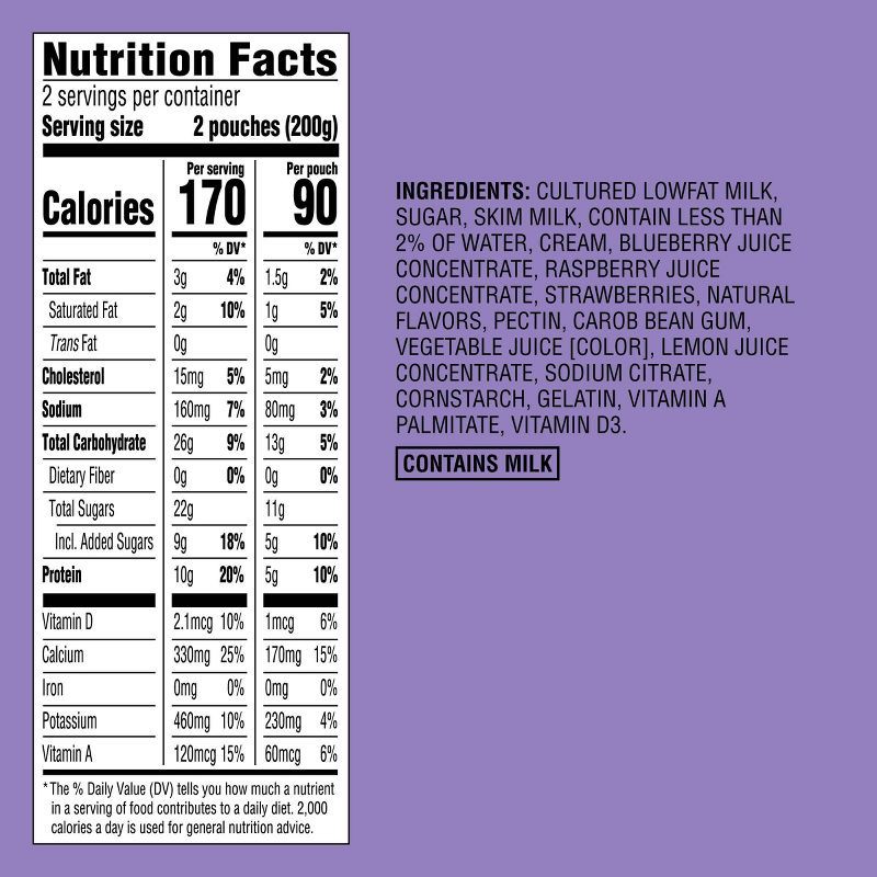 slide 5 of 5, Mixed Berry Flavored with Other Natural Flavors Lowfat Kids' Yogurt Pouches - 3.5oz/4ct - Good & Gather™, 4 ct; 3.5 oz