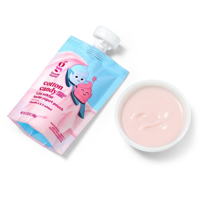 slide 4 of 5, Artificially Flavored Cotton Candy Lowfat Kids' Yogurt Pouches - 3.5oz/4ct - Good & Gather™, 4 ct; 3.5 oz
