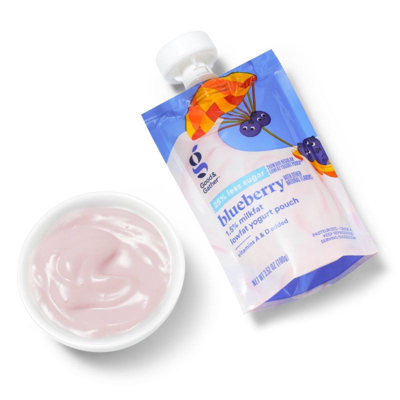 slide 4 of 5, Blueberry Lowfat Kids' Yogurt Pouches - 3.5oz/4ct - Good & Gather™, 4 ct; 3.5 oz