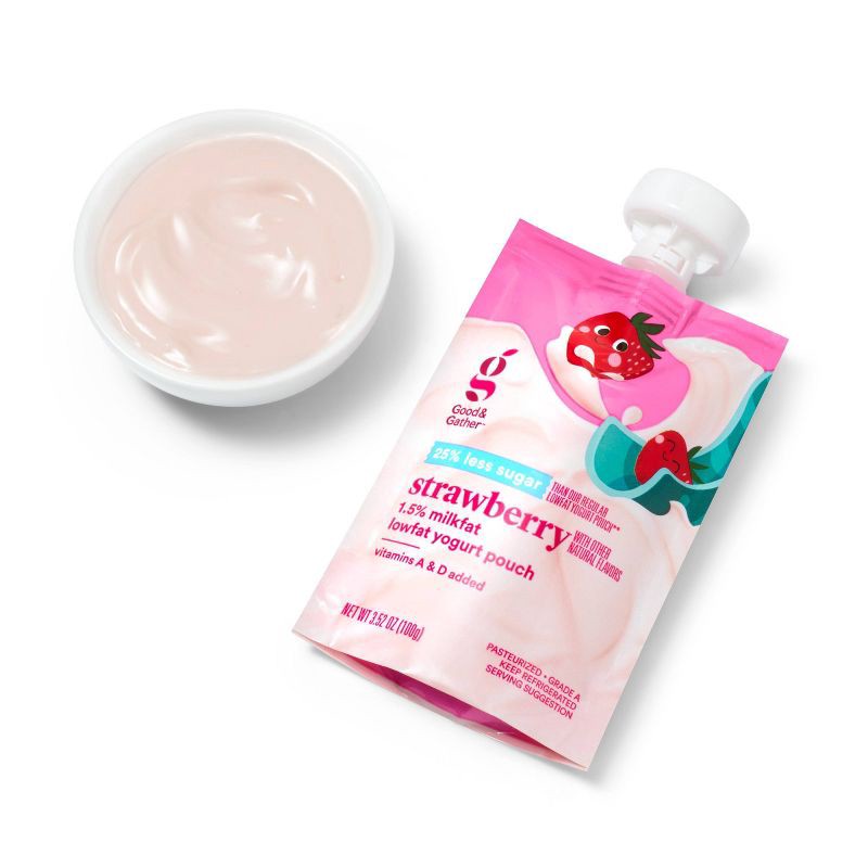 slide 4 of 5, Strawberry Lowfat Yogurt Kids' Pouches - 3.5oz/4ct - Good & Gather™, 4 ct; 3.5 oz