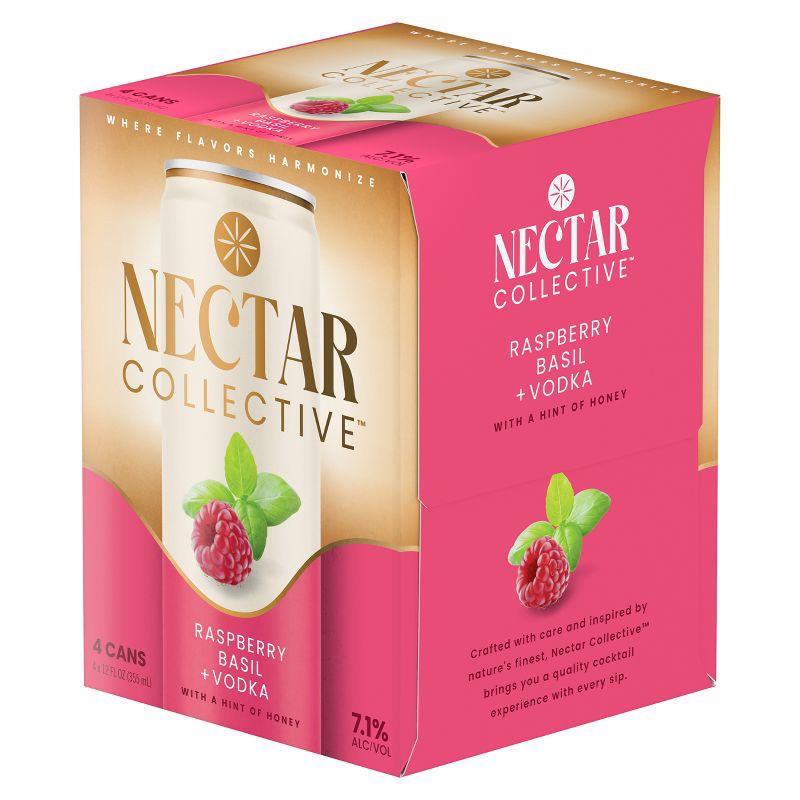 slide 2 of 7, Nectar Collective Raspberry Basil Vodka - 4pk/12 fl oz Cans, 4 ct; 12 fl oz