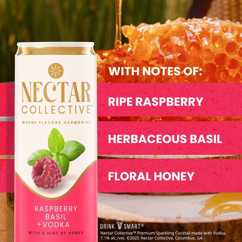 slide 4 of 7, Nectar Collective Raspberry Basil Vodka - 4pk/12 fl oz Cans, 4 ct; 12 fl oz