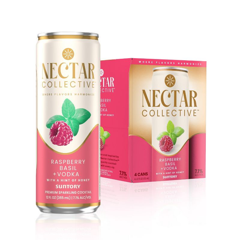 slide 1 of 7, Nectar Collective Raspberry Basil Vodka Cocktail - 4pk/12 fl oz Cans, 4 ct; 12 fl oz