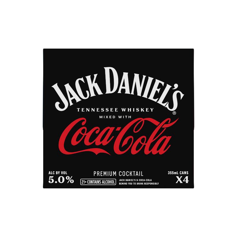 slide 1 of 8, Jack Daniel's & Coca-Cola - 4pk/12 fl oz Cans, 4 ct; 12 fl oz