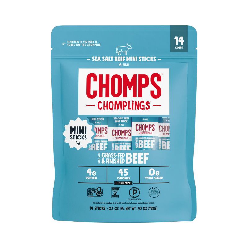 slide 1 of 6, Chomps Snack Sticks Chomps Chomplings Sea Salt Beef Mini Sticks - 7oz/14ct, 7 oz, 14 ct
