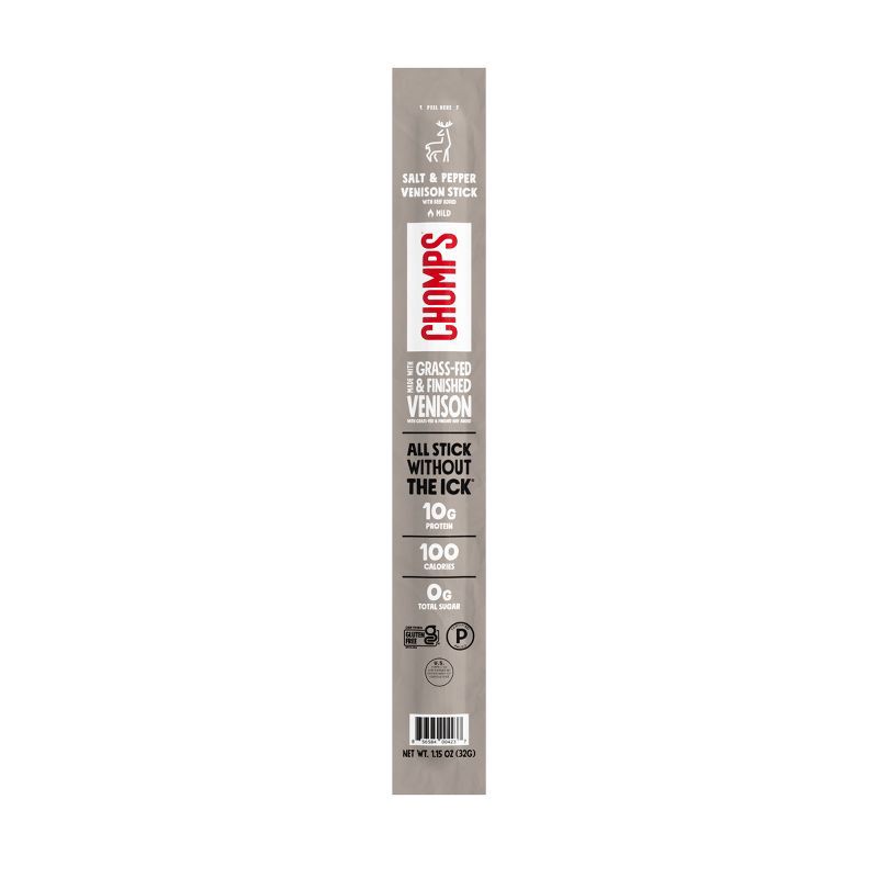 slide 1 of 6, Chomps Snack Sticks Chomps Salt & Pepper Venison Meat Sticks - 10g Protein - 1.15oz, 10 gram, 1.15 oz