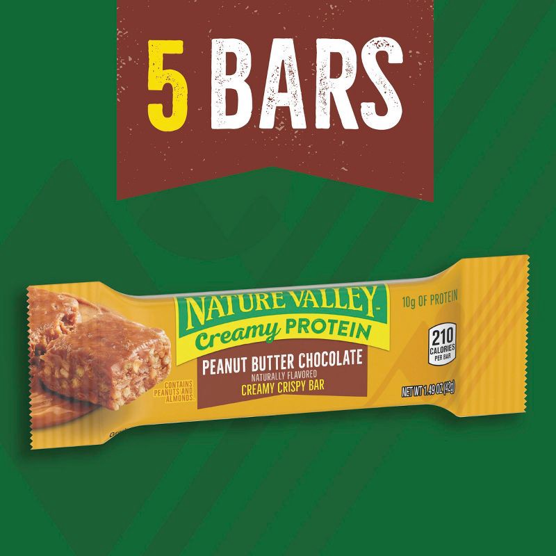 slide 8 of 8, Nature Valley Creamy Protein Peanut Butter Chocolate Creamy Crispy Bars - 5ct, 5 ct