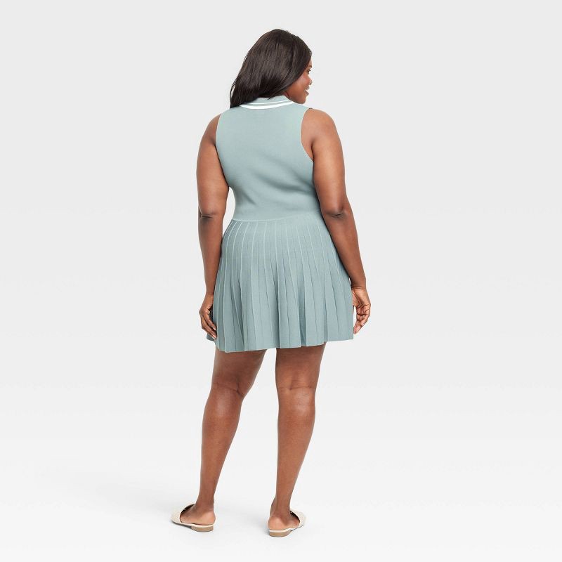slide 2 of 3, Women's Tennis Tank Sweater Dress - A New Day™ Teal XXL: Midweight Knit, Polo Collar, Sleeveless, Pleated Back, Knee-Length, 1 ct
