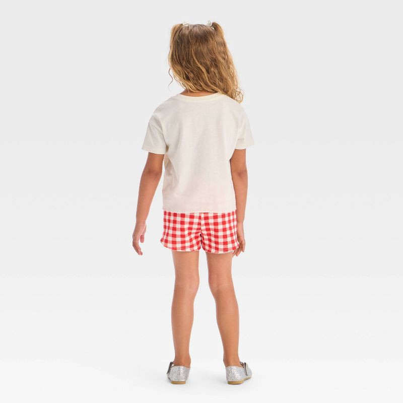 slide 2 of 4, Grayson Mini Toddler Girls' 2pc Americana USA Teddy Bear Short Sleeve T-Shirt and Gingham Shorts Set - Red 5T, 2 ct