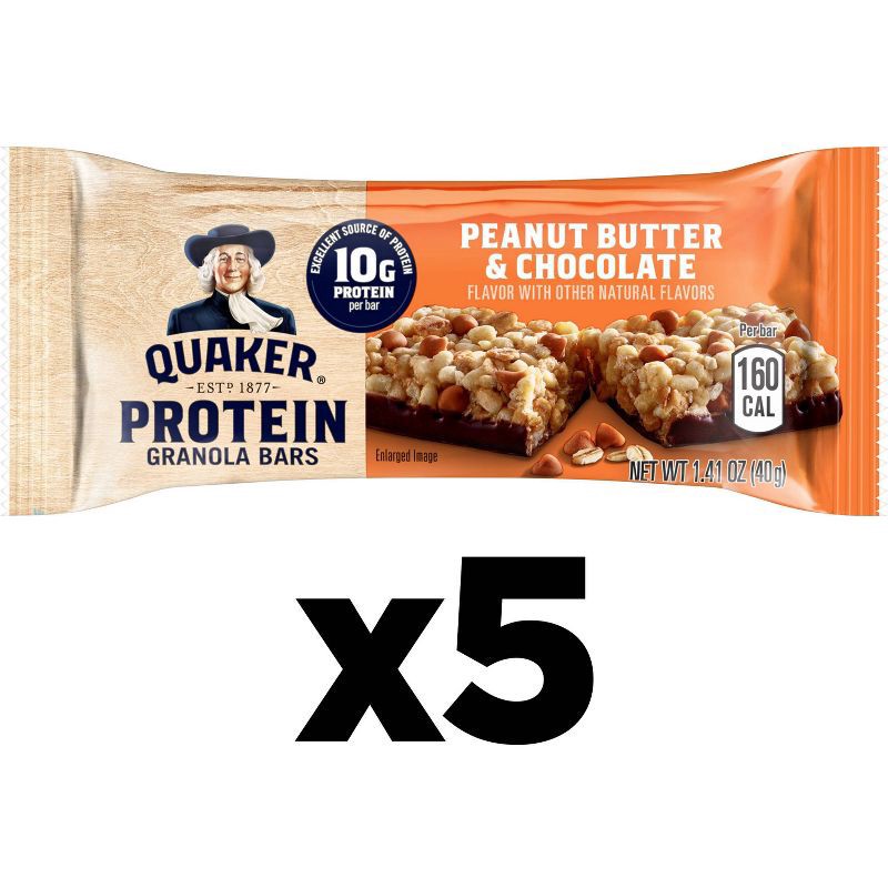 slide 3 of 9, Quaker Peanut Butter & Chocolate Chewy Protein Granola Bars - 7oz/5ct, 5 ct; 7 oz