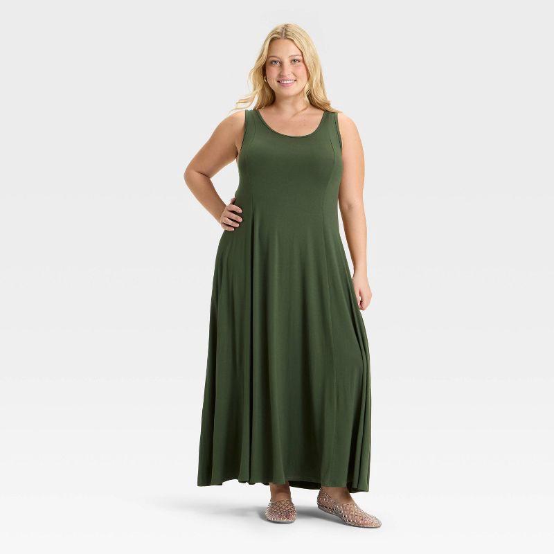 slide 1 of 3, Women's Seamed Maxi Dress - Ava & Viv™ Dark Olive Green XXL, 1 ct