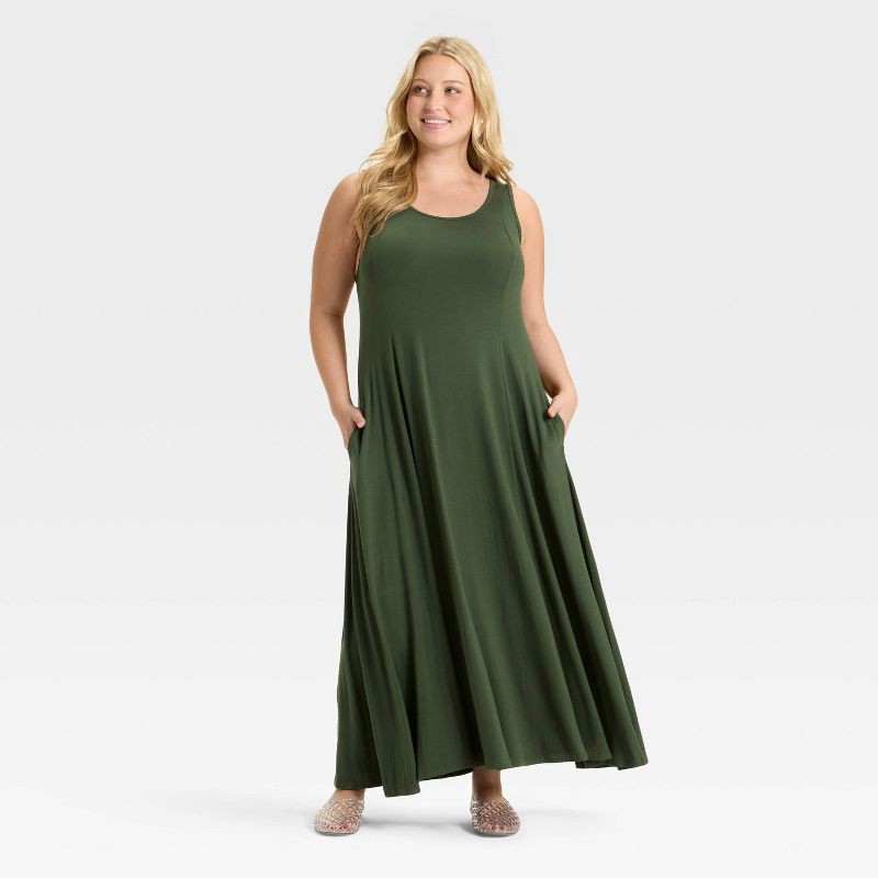 slide 3 of 3, Women's Seamed Maxi Dress - Ava & Viv™ Dark Olive Green XXL, 1 ct