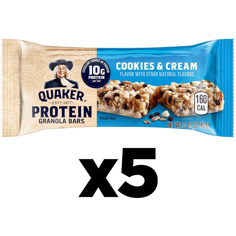 slide 8 of 9, Quaker Cookies & Cream Chewy Protein Granola Bars - 7oz/5ct, 5 ct; 7 oz
