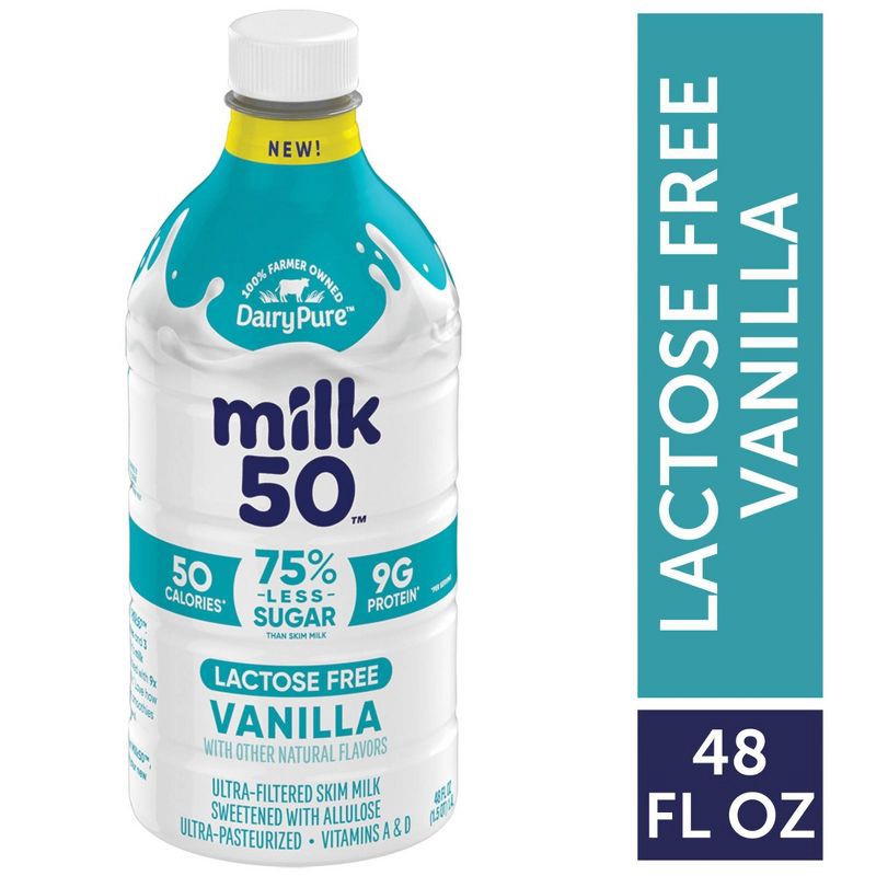 slide 2 of 8, DairyPure Milk 50 Skim Vanilla Milk - 48 fl oz, 48 fl oz
