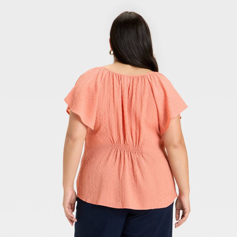 slide 2 of 3, Women's Flutter Short Sleeve Top - Ava & Viv™ Coral Pink 2X, 1 ct