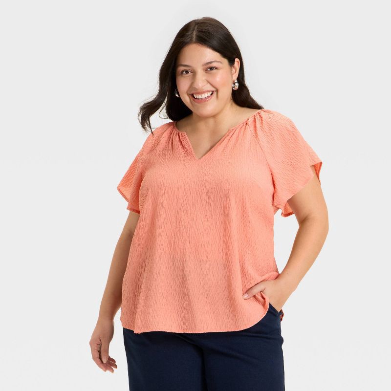 slide 1 of 3, Women's Flutter Short Sleeve Top - Ava & Viv™ Coral Pink 2X, 1 ct