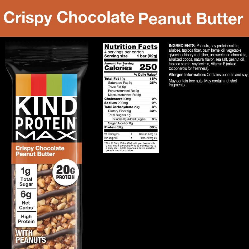 slide 4 of 5, KIND Protein Max Chocolate Peanut Butter Protein Bars - 8.7oz/4pk, 8.7 oz, 4 ct
