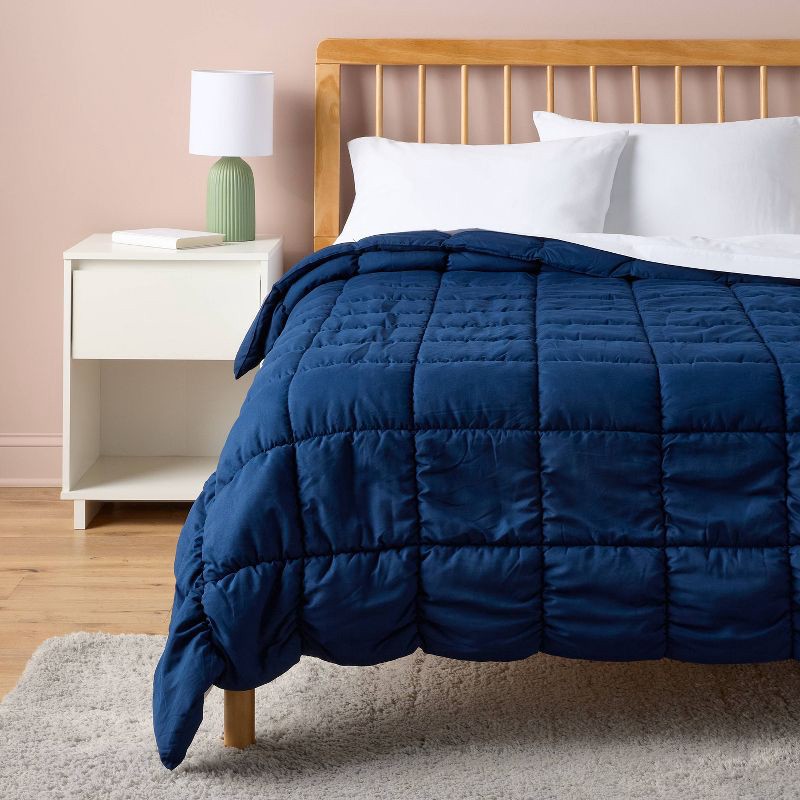 slide 2 of 3, Twin/Twin Extra Long Puffer Box Stitch Comforter Navy Blue- Room Essentials™, 1 ct