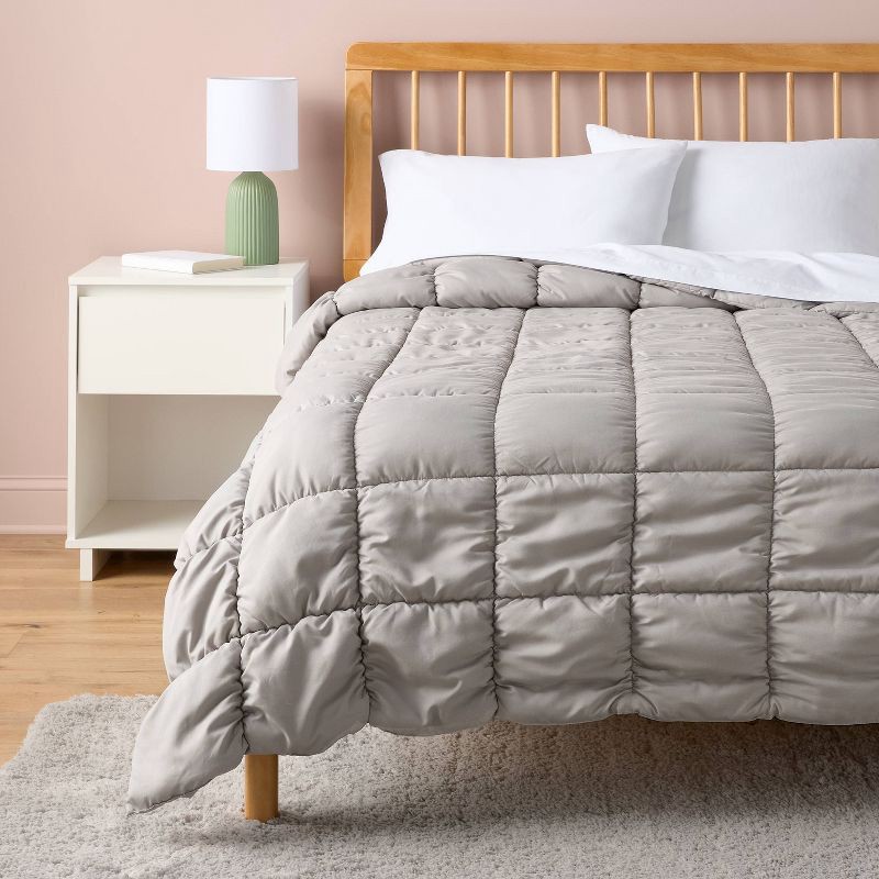 slide 2 of 3, Full/Queen Puffer Box Stitch Comforter Light Gray - Room Essentials™, 1 ct
