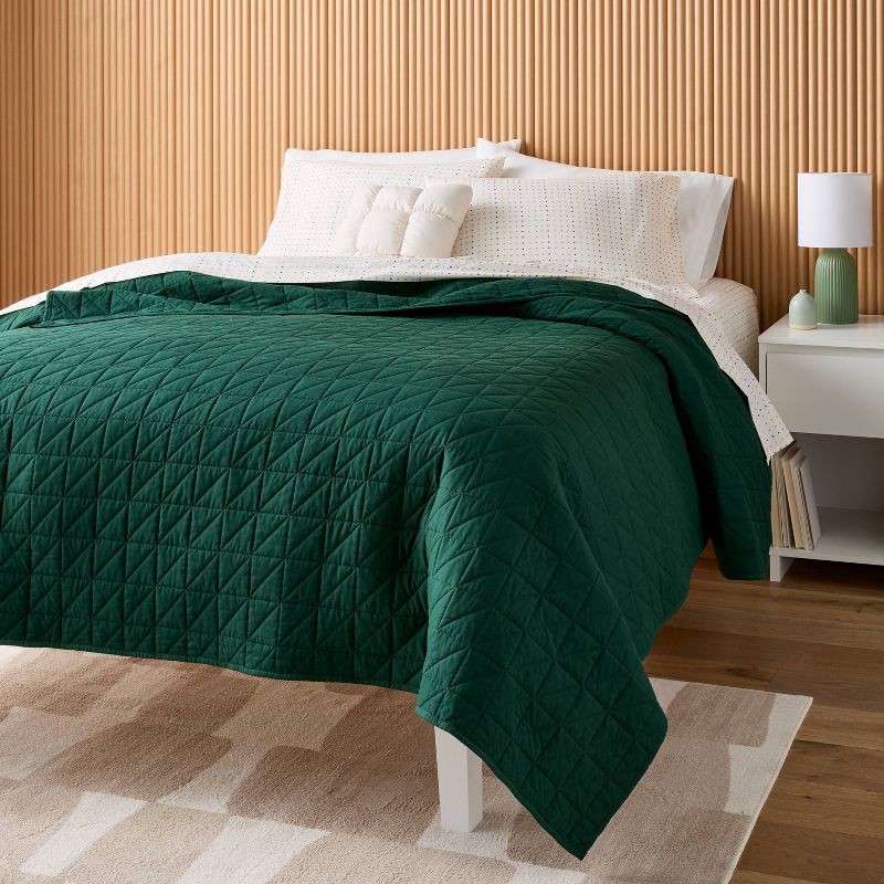 slide 2 of 3, Full/Queen Microfiber Quilt Dark Green - Room Essentials™, 1 ct