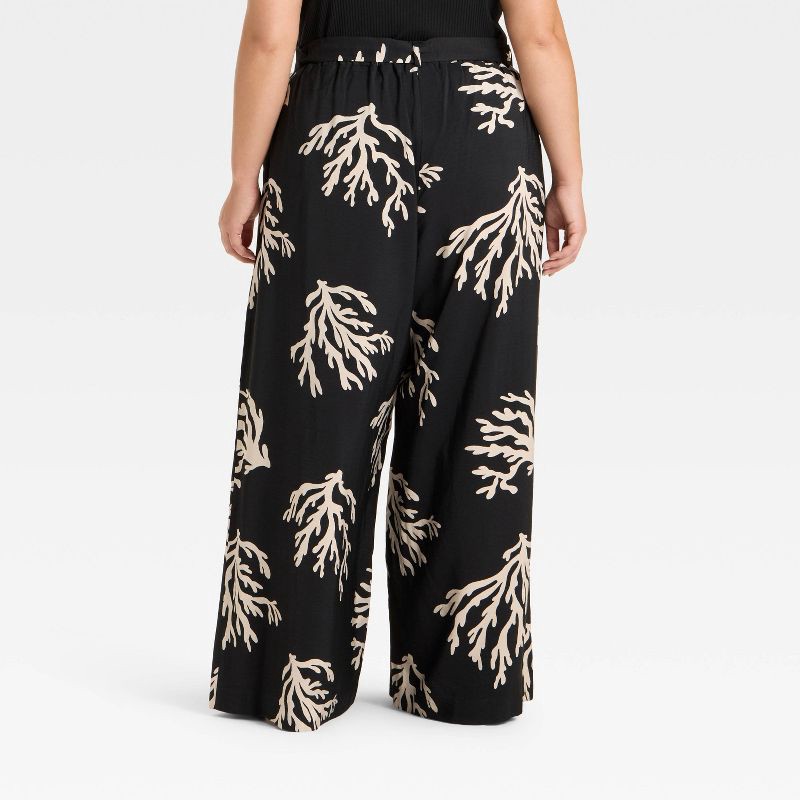 slide 2 of 3, Women's Tie-Front Flowy Wide Leg Pants - Ava & Viv™ Black Coral Print 2X, 1 ct
