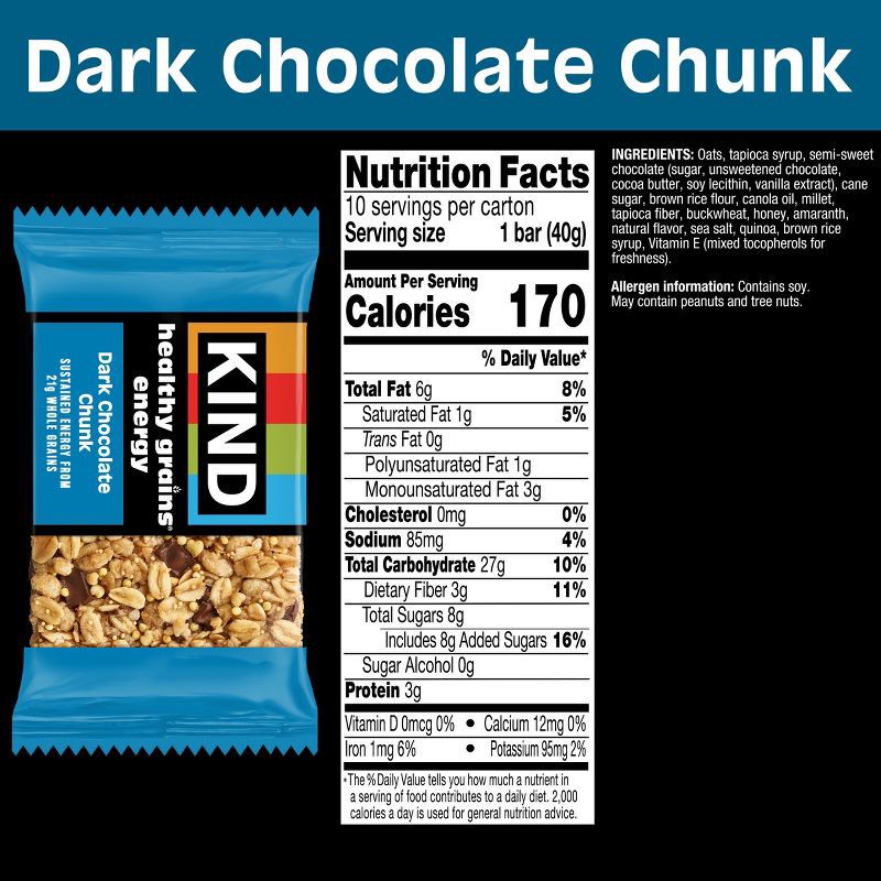 slide 4 of 5, KIND Healthy Grains Energy Dark Chocolate Chunk Protein Bars - 10ct, 10 ct