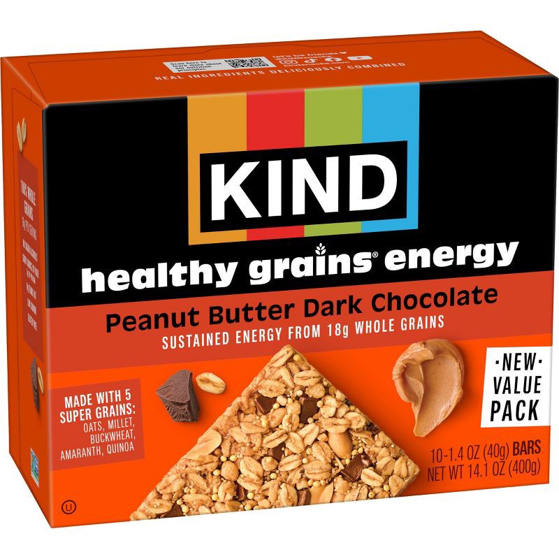 slide 4 of 5, KIND Healthy Grains Energy Peanut Butter Dark Chocolate Protein Bars - 10ct, 10 ct