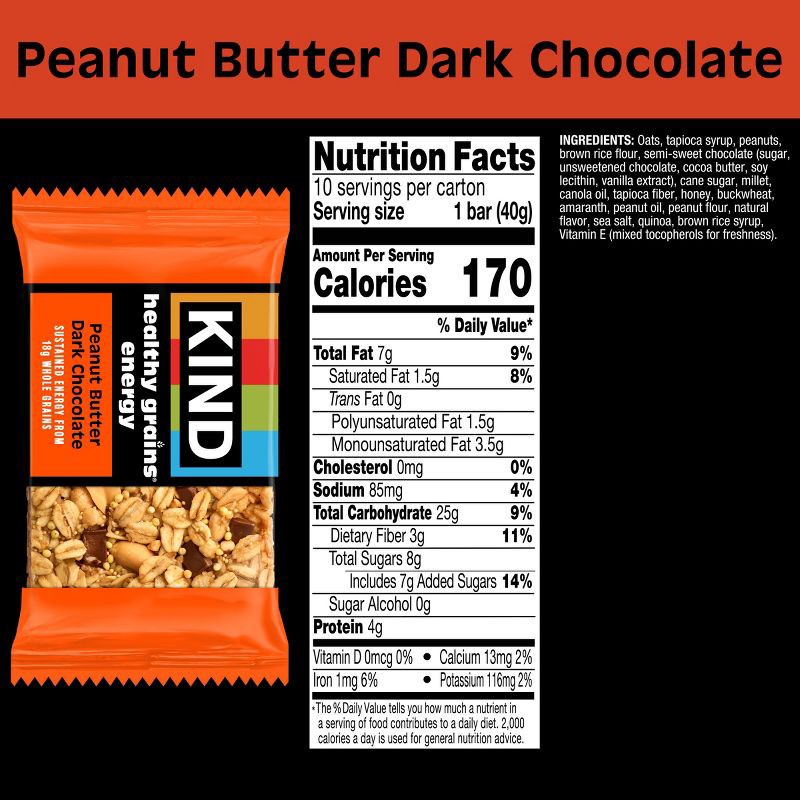slide 3 of 5, KIND Healthy Grains Energy Peanut Butter Dark Chocolate Protein Bars - 10ct, 10 ct