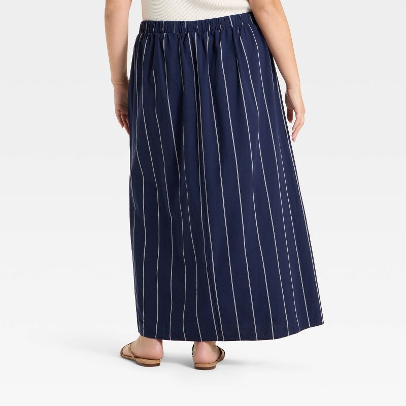 Women's Button-Front Maxi Skirt - Ava & Viv™ Navy Blue Pinstripe
