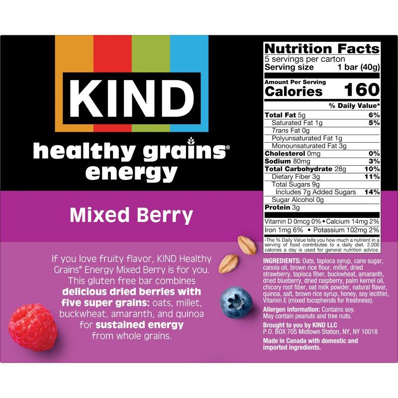 slide 2 of 6, KIND Health Grains Energy Mixed Berry Protein Bars - 5ct, 5 ct