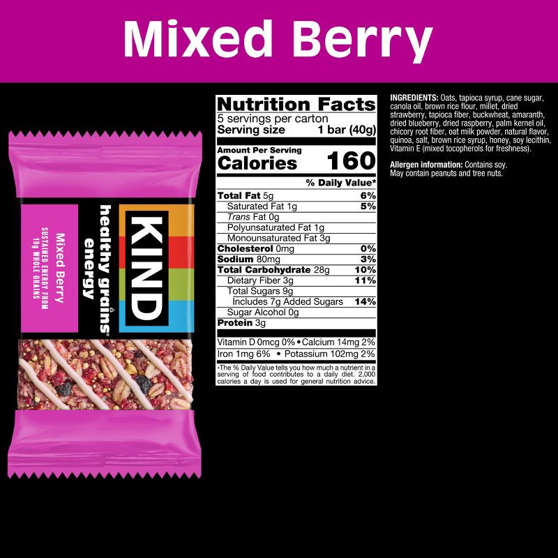 slide 4 of 6, KIND Health Grains Energy Mixed Berry Protein Bars - 5ct, 5 ct