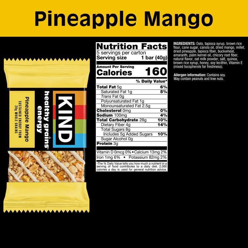 slide 3 of 5, KIND Health Grains Energy Pineapple Mango Protein Bars - 5ct, 5 ct