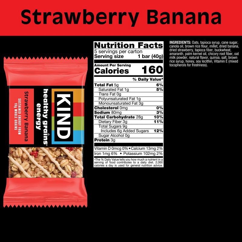 slide 4 of 5, KIND Health Grains Energy Strawberry Banana Protein Bars - 5ct, 5 ct