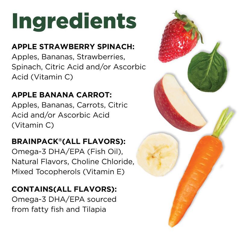 slide 5 of 11, Brainiac Kids Brain Squeezers Applesauce Pouches Fruit and Veggie Variety Pack Apple Banana Carrot & Apple Strawberry Spinach - 3.2oz/10ct, 3.2 oz, 10 ct