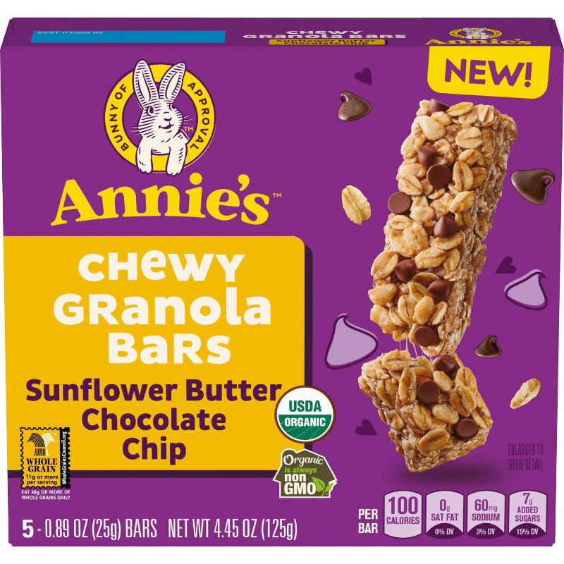 slide 2 of 10, Annie's Chewy Granola Bars Sunflower Butter Chocolate Chip - 5ct, 5 ct