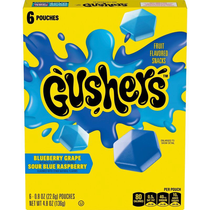 slide 2 of 10, Fruit Gushers Fruit Snacks Blueberry Grape Sour Blue Raspberry - 4.8oz/6ct, 4.8 oz, 6 ct