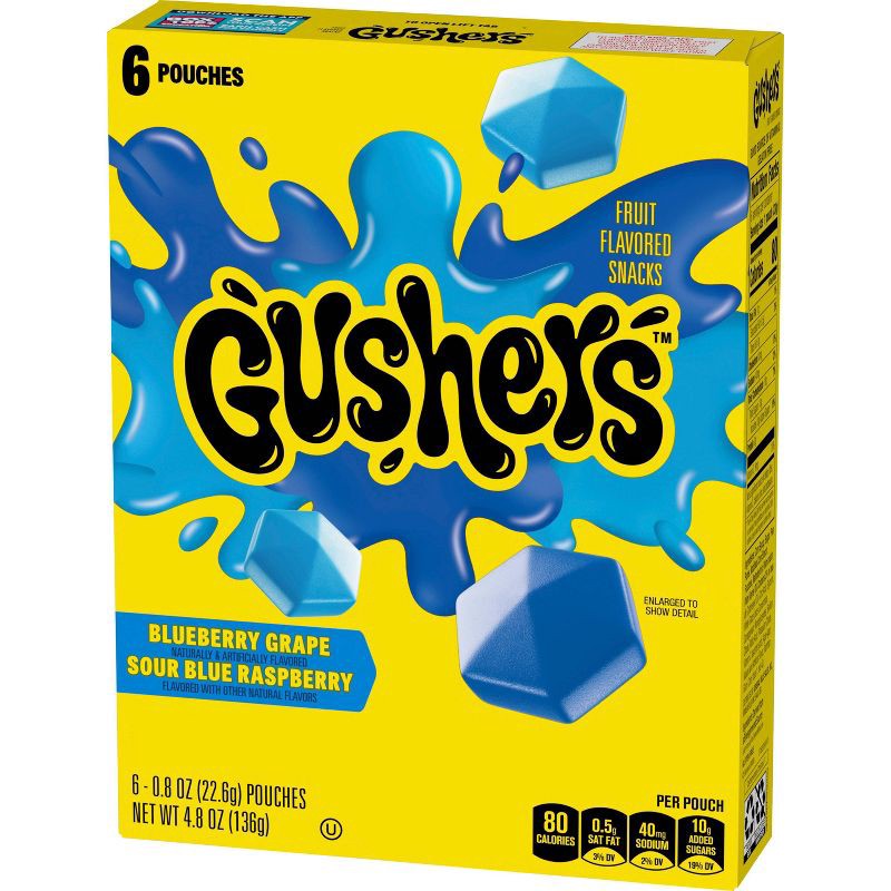 slide 3 of 10, Fruit Gushers Fruit Snacks Blueberry Grape Sour Blue Raspberry - 4.8oz/6ct, 4.8 oz, 6 ct
