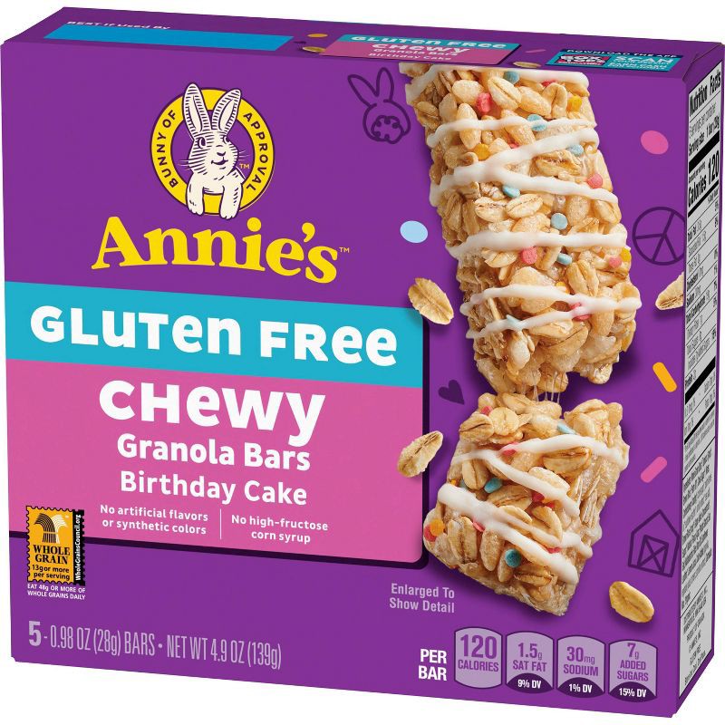 slide 3 of 5, Annie's Gluten Free Chewy Granola Snack Bars Birthday Cake - 5ct, 5 ct