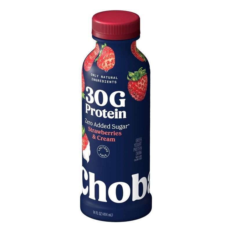 slide 3 of 10, Chobani 30g Protein Strawberries and Cream Greek Probiotic Yogurt Drink - 30g Protein 14 fl oz, 30 gram, 30 gram, 14 fl oz