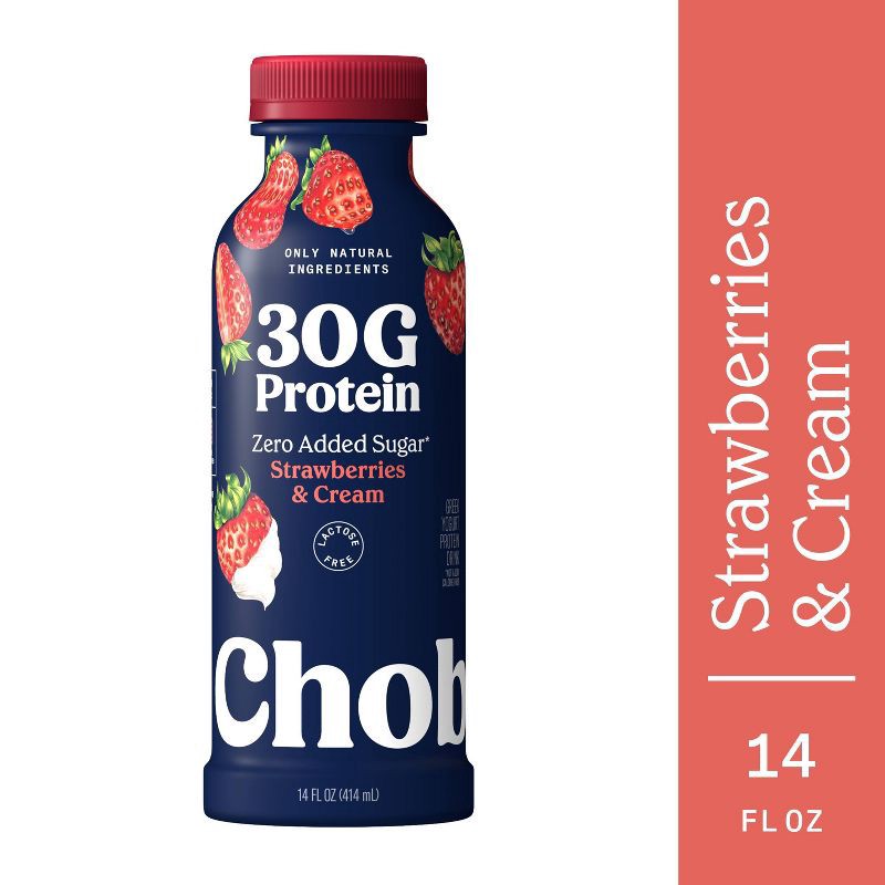 slide 6 of 10, Chobani 30g Protein Strawberries and Cream Greek Probiotic Yogurt Drink - 30g Protein 14 fl oz, 30 gram, 30 gram, 14 fl oz