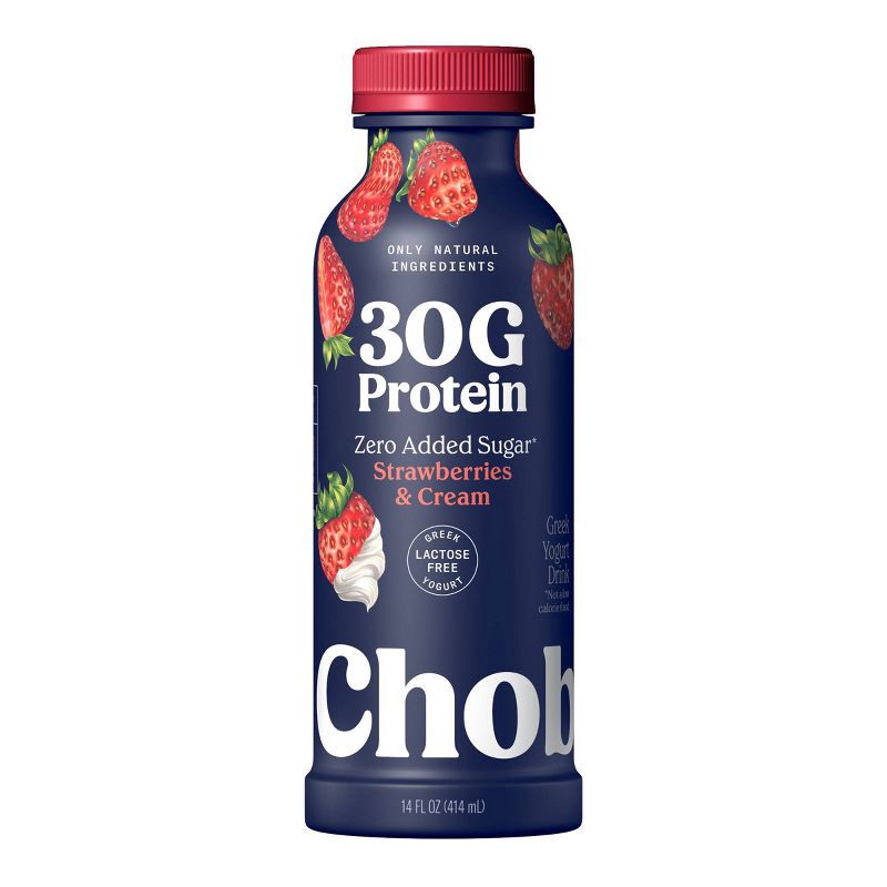 slide 1 of 10, Chobani 30g Protein Strawberries and Cream Greek Probiotic Yogurt Drink - 30g Protein 14 fl oz, 14 fl oz